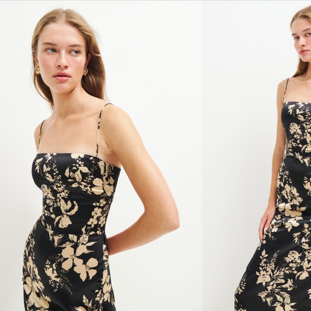Reformation | Frankie silk slip dress | color Gisele brown & black | nwt size 4 - Picture 3 of 3